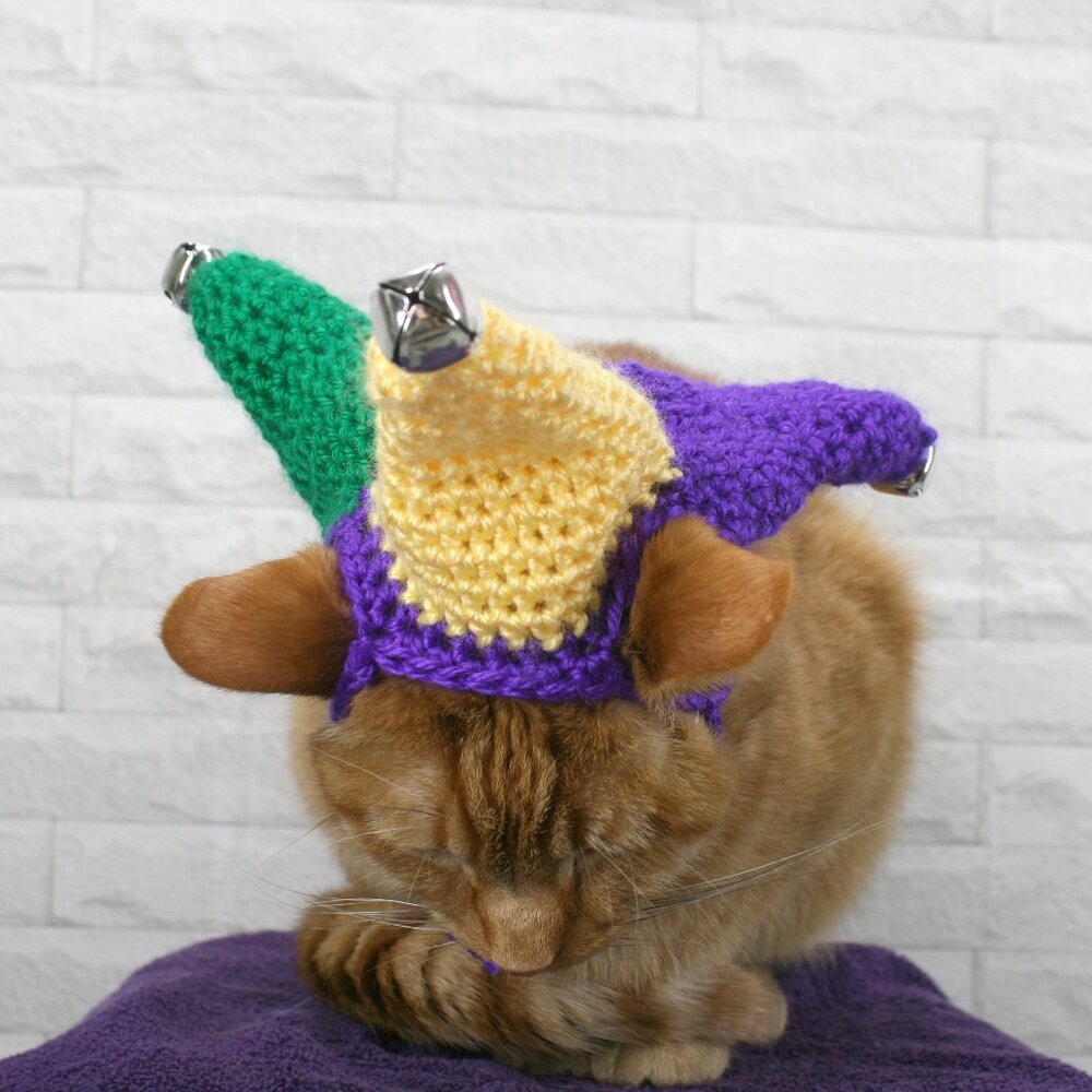 HAND CRAFTED Hat Crochet Jester Cap Mardi Gras Costume Photo Prop Pet Parade - Picture 2 of 15